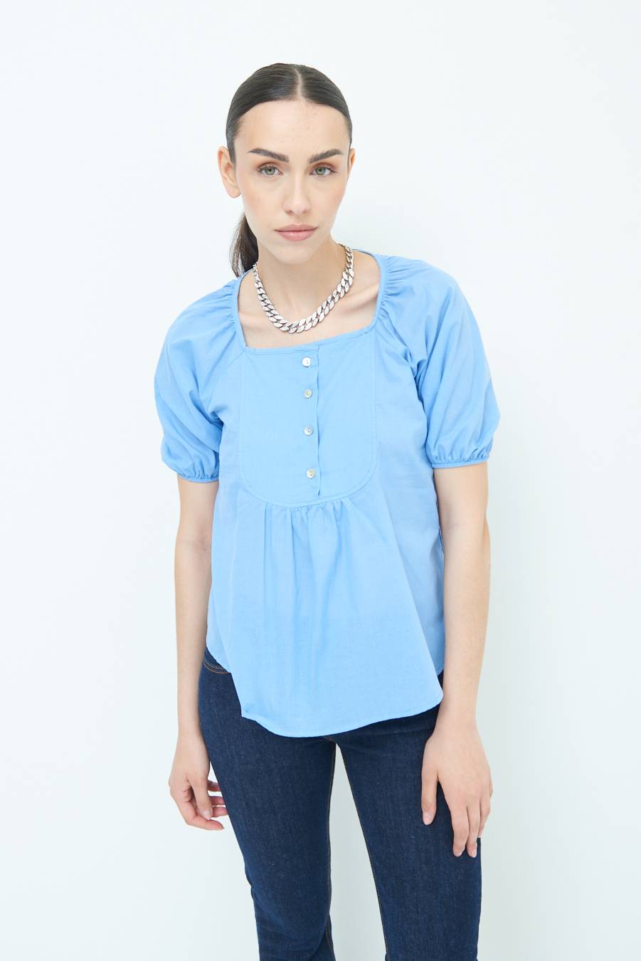 Kikisix CAMICIA CON BOTTONCINI DAV. COTONE CELESTE Italia