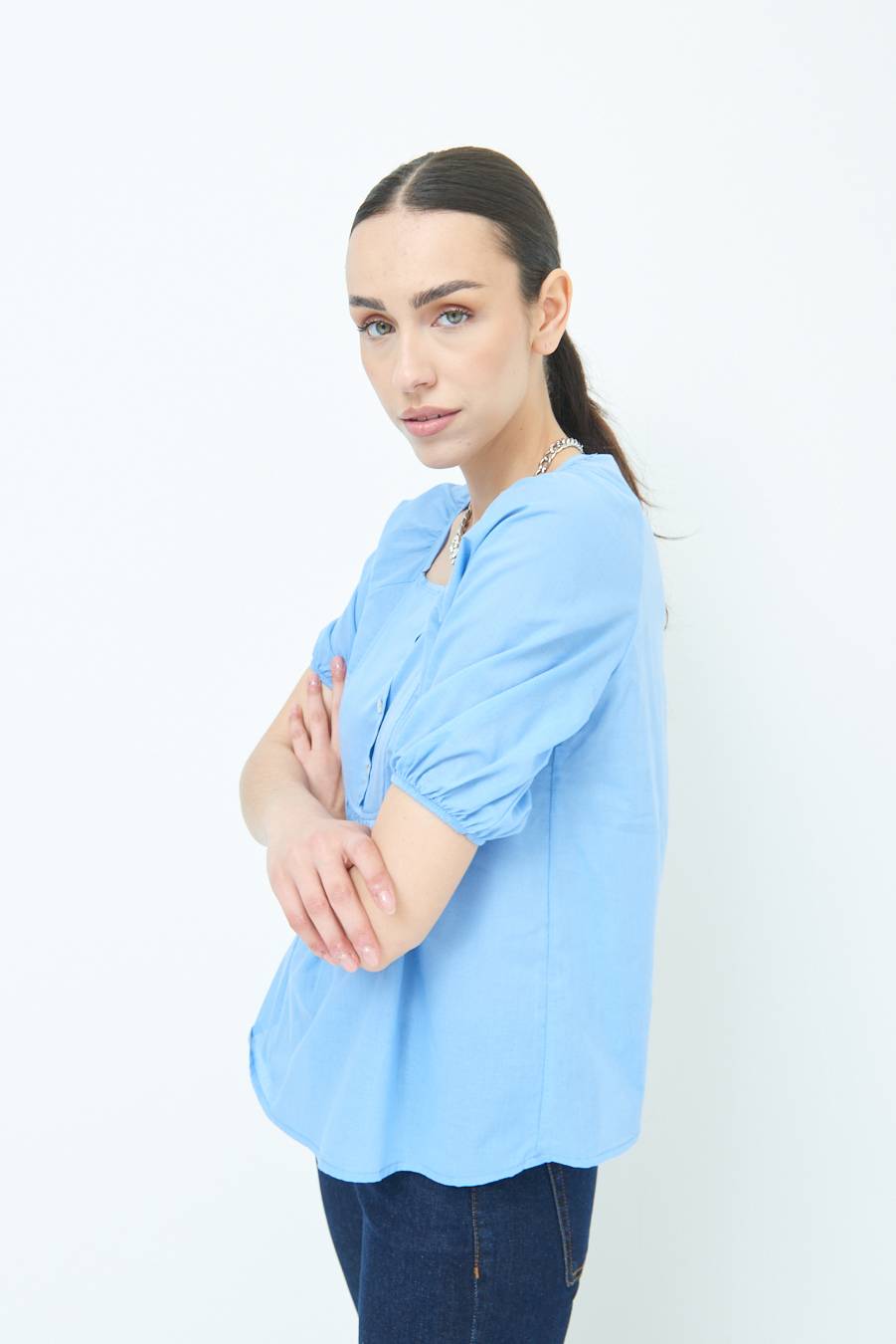 Kikisix CAMICIA CON BOTTONCINI DAV. COTONE CELESTE Italia