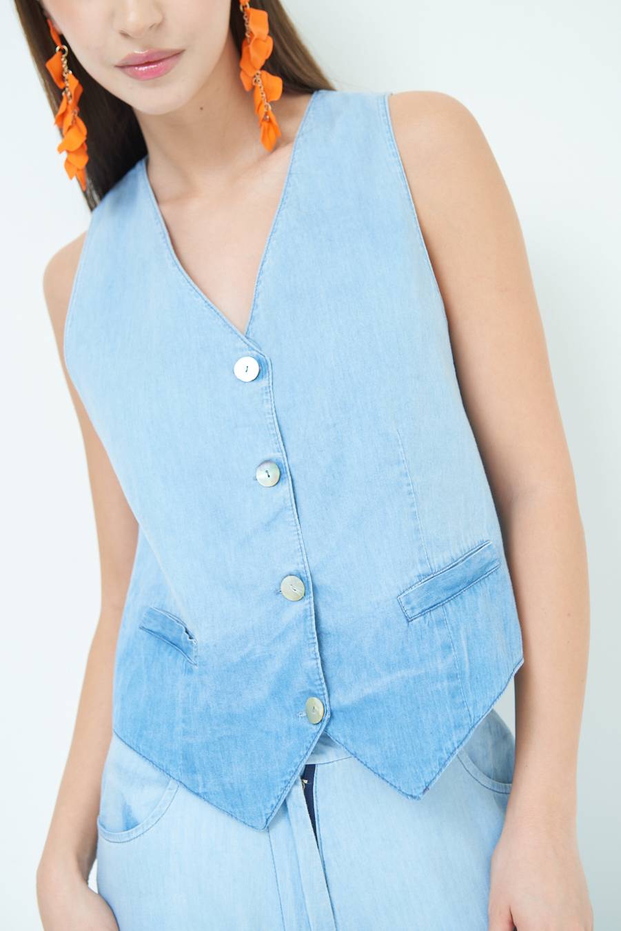 Kikisix GILET CHAMBRAY DEGRADE BLU CHIARO 2025