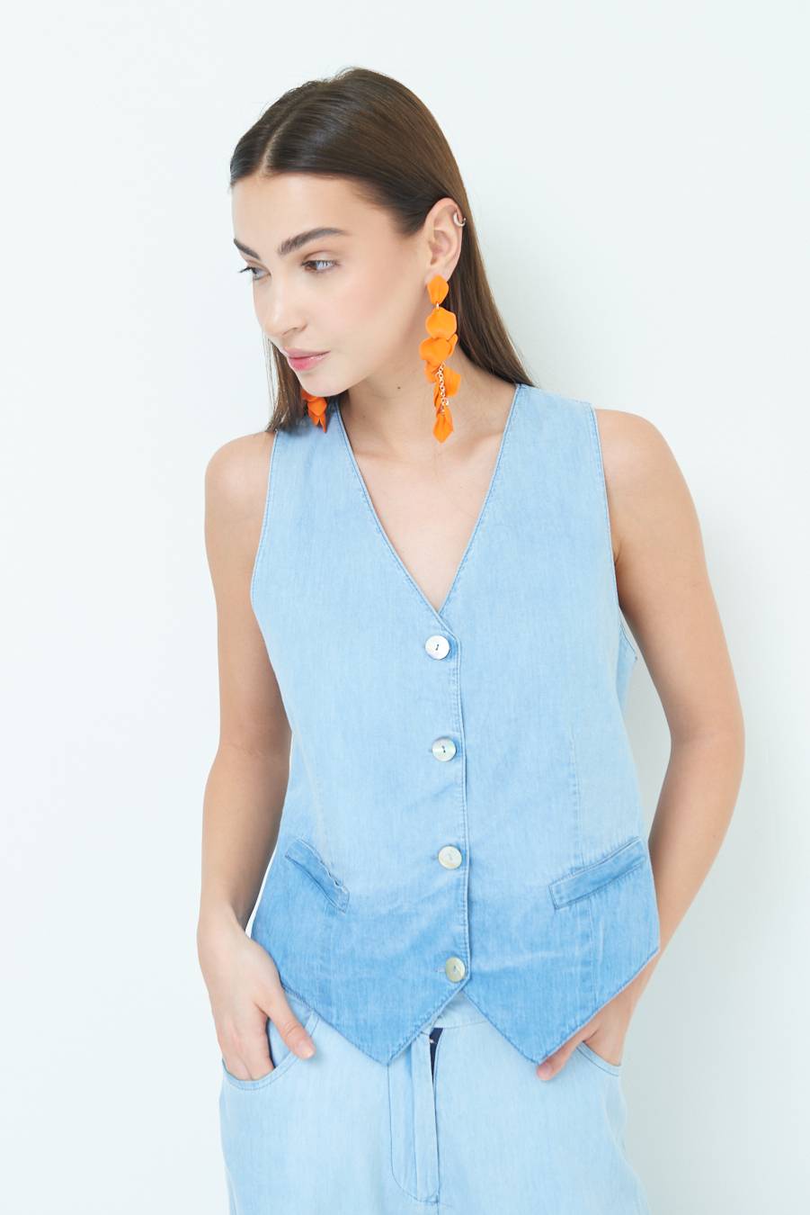 Kikisix GILET CHAMBRAY DEGRADE BLU CHIARO 2025