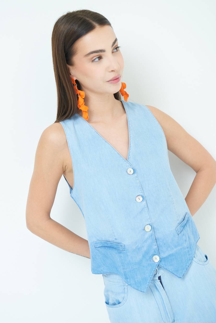 Kikisix GILET CHAMBRAY DEGRADE BLU CHIARO 2025