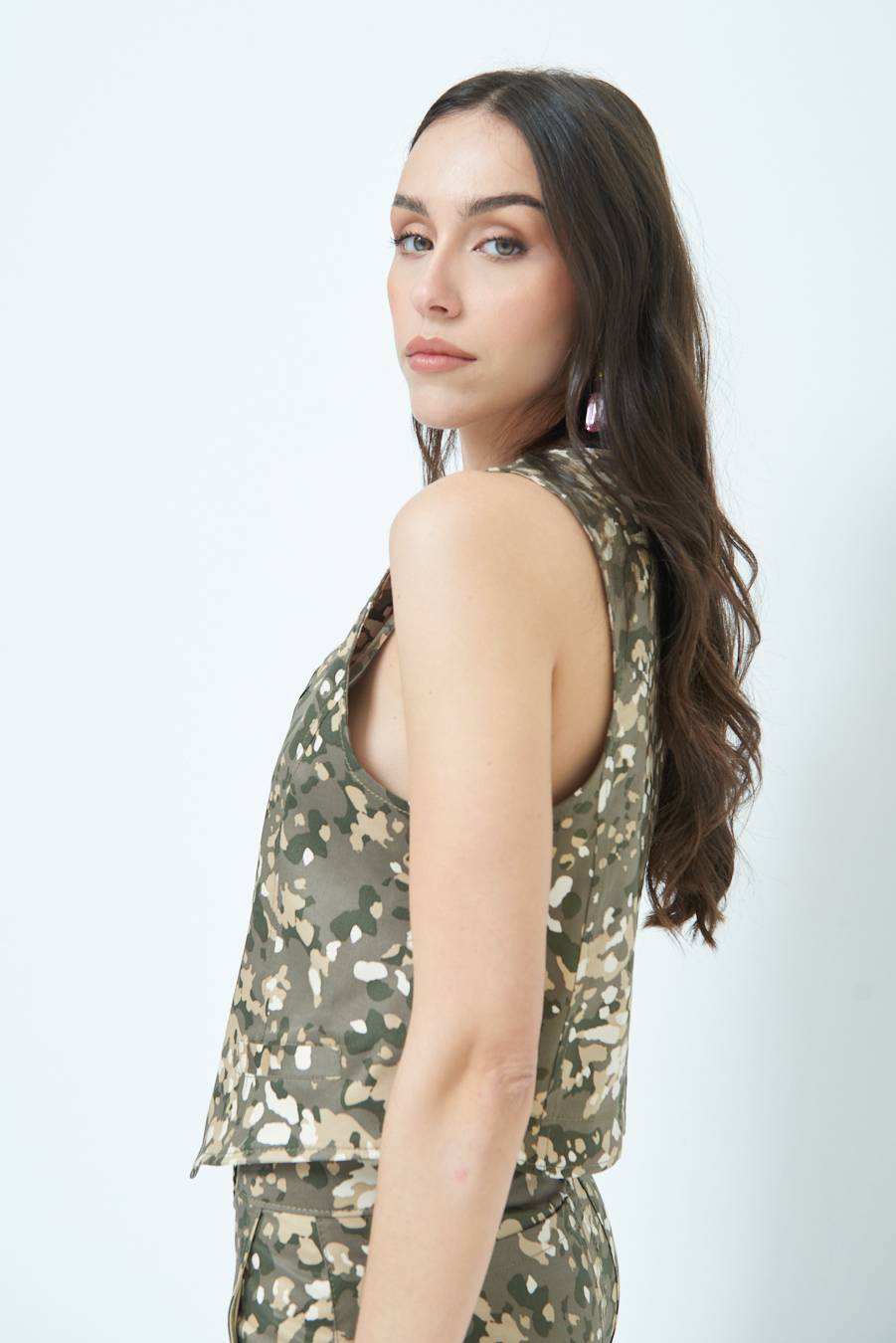 Kikisix GILET GABARDINA MIMETICO VERDE MILITARE In Linea