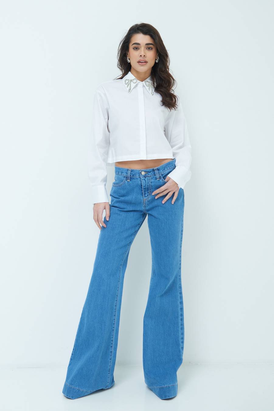 Kikisix PANTALONE ZAMPA CON RIBALTA DOPPIO STONE JEANS In Vendita