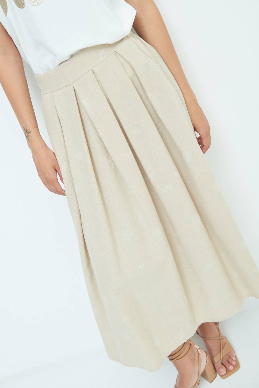 Kikisix GONNA CON STELLE E FULMINI BEIGE Vendita Calda