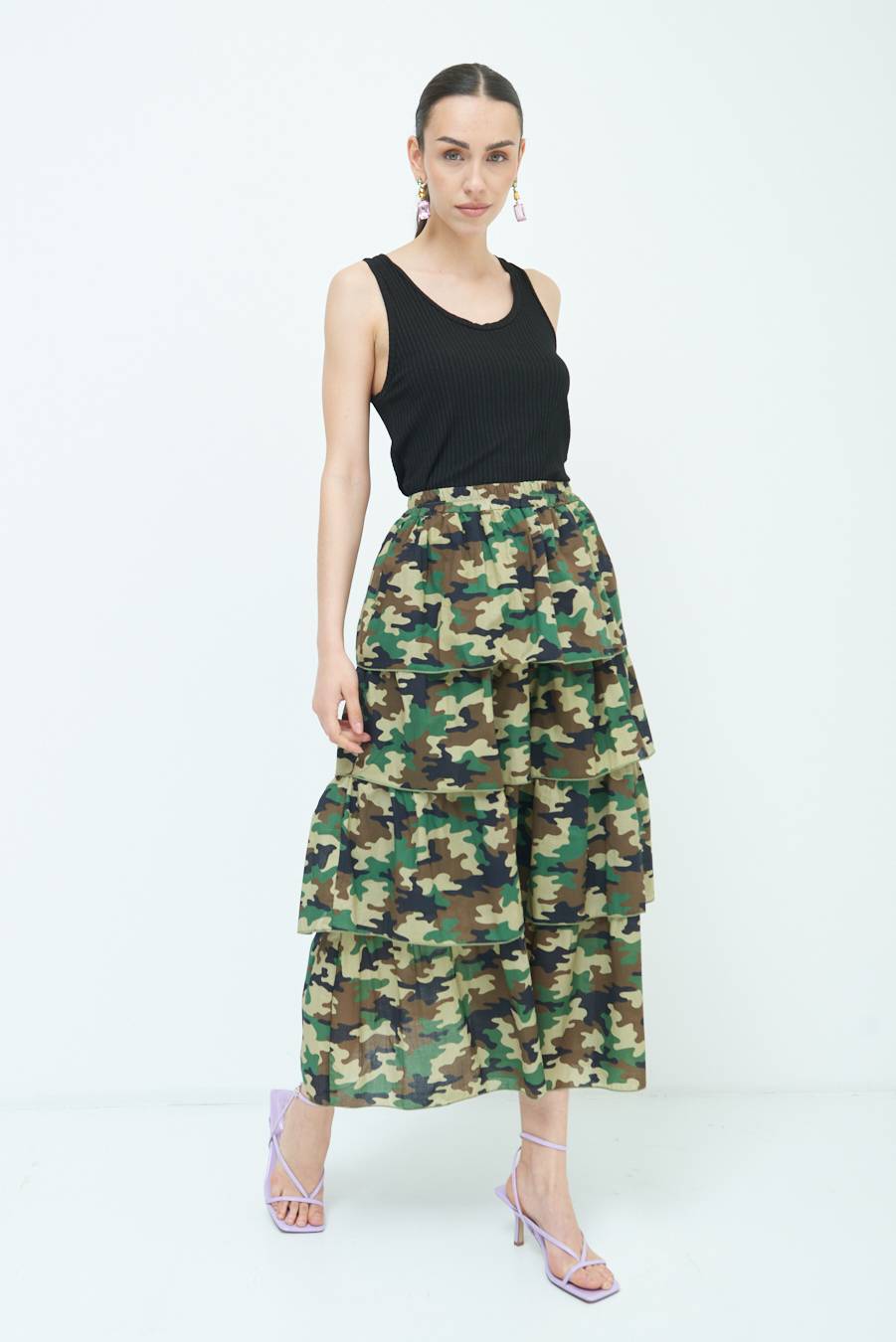 Kikisix GONNA BALZE CAMOUFLAGE VERDE MILITARE Moda