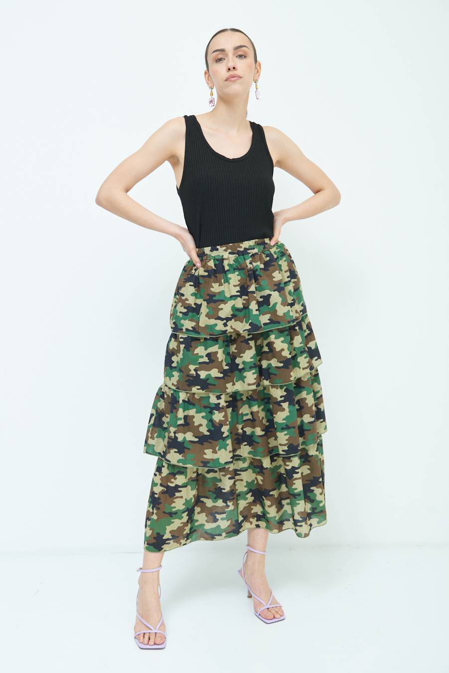 Kikisix GONNA BALZE CAMOUFLAGE VERDE MILITARE Moda