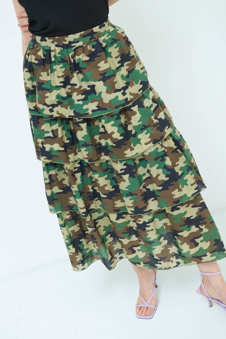 Kikisix GONNA BALZE CAMOUFLAGE VERDE MILITARE Moda