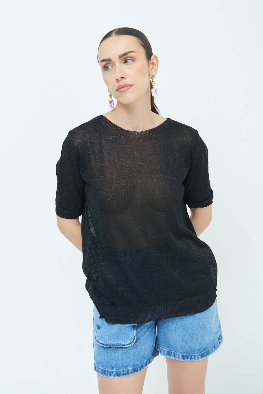 Kikisix MAGLIA LUREX PARICOLLO NERO Consegna Veloce