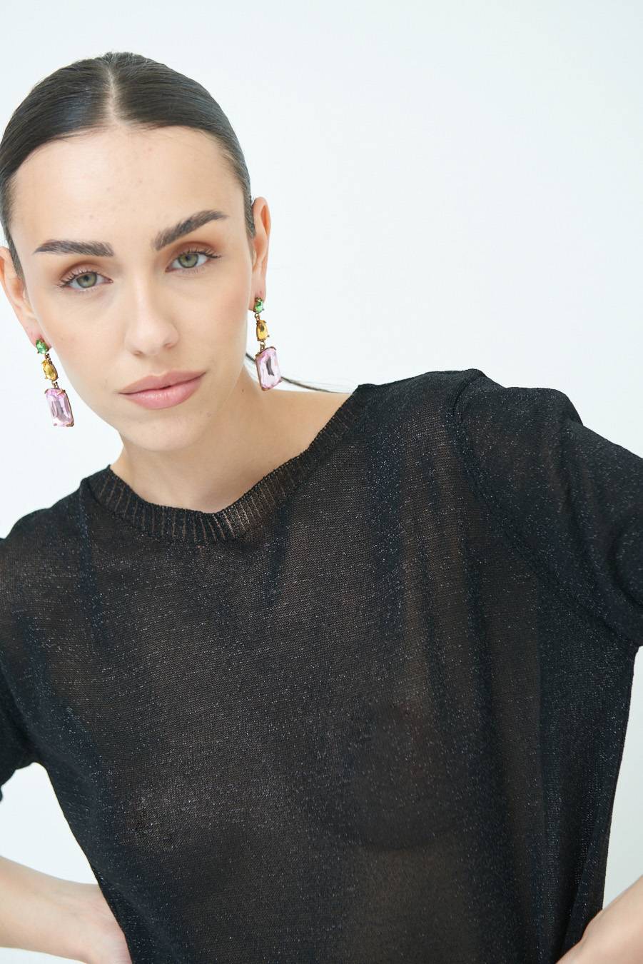 Kikisix MAGLIA LUREX PARICOLLO NERO Consegna Veloce