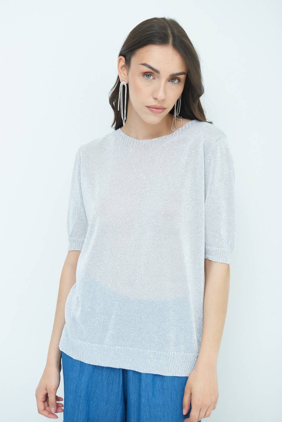 Kikisix MAGLIA LUREX PARICOLLO ARGENTO Promozione Limitata