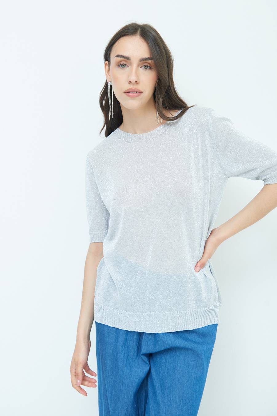 Kikisix MAGLIA LUREX PARICOLLO ARGENTO Promozione Limitata