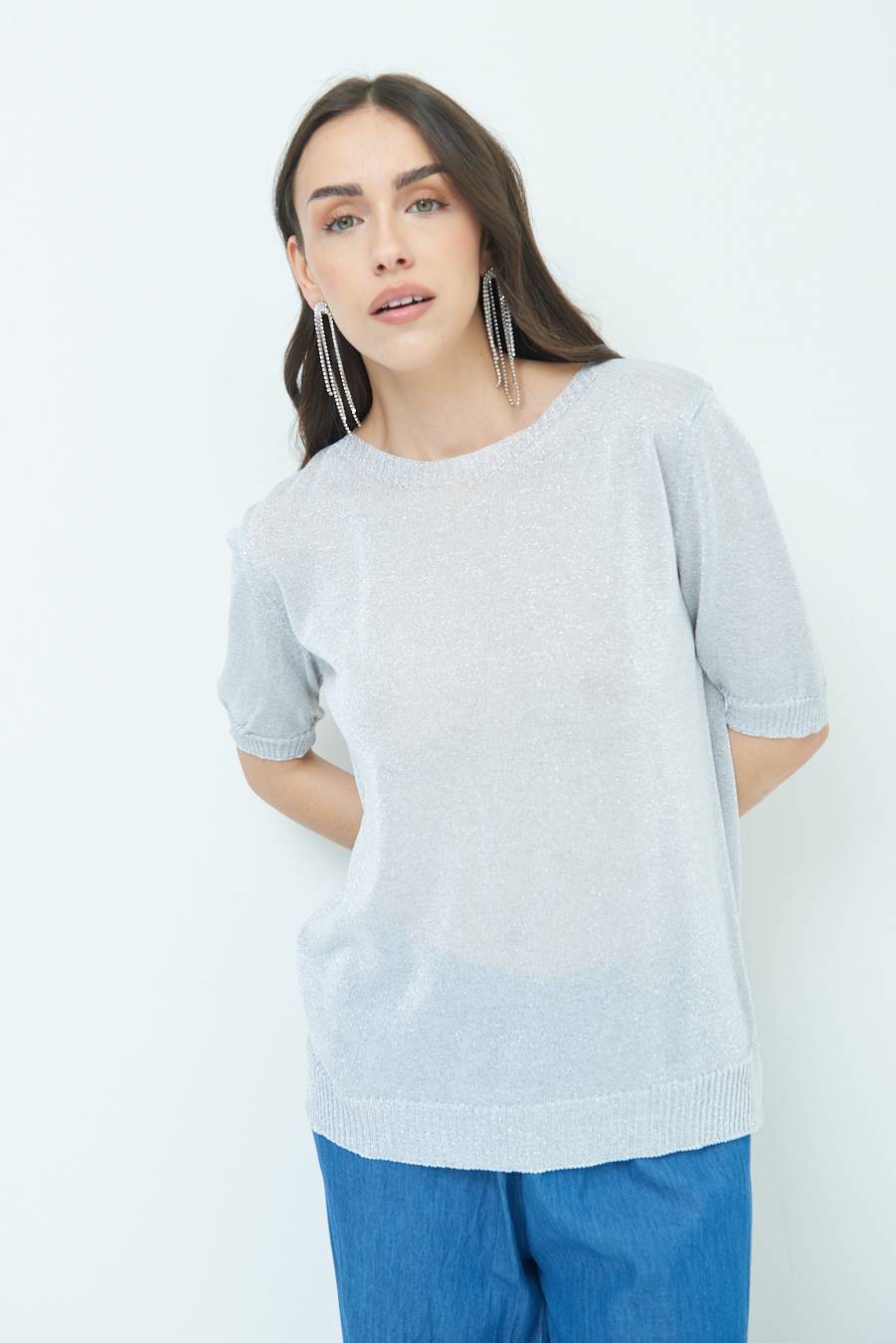 Kikisix MAGLIA LUREX PARICOLLO ARGENTO Promozione Limitata