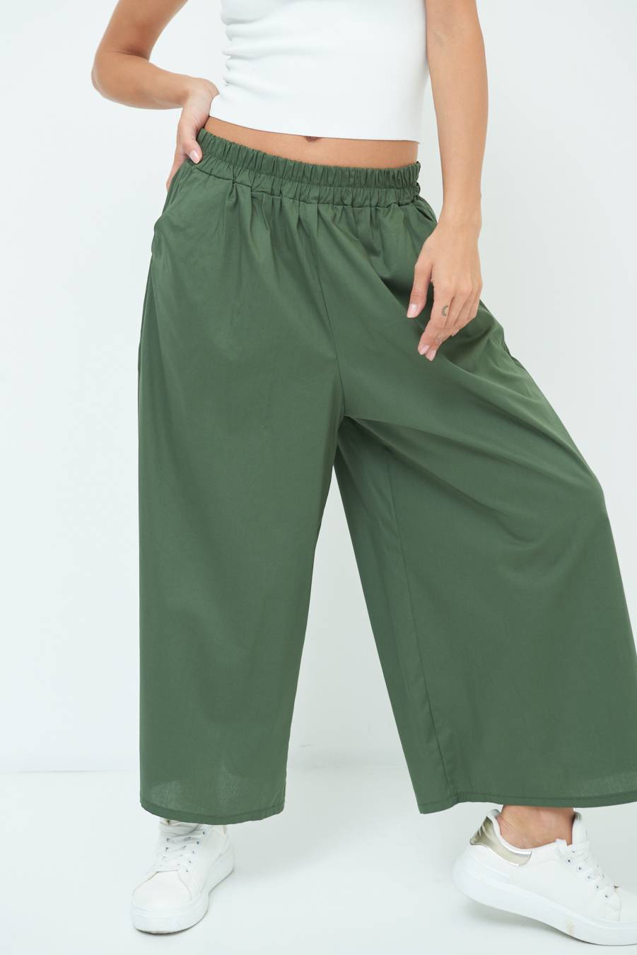 Kikisix PANTALONE CROP ELASTICO UNITO VERDE MILITARE In Vendita