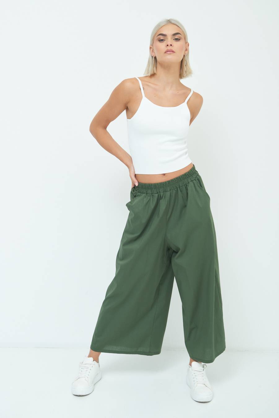 Kikisix PANTALONE CROP ELASTICO UNITO VERDE MILITARE In Vendita
