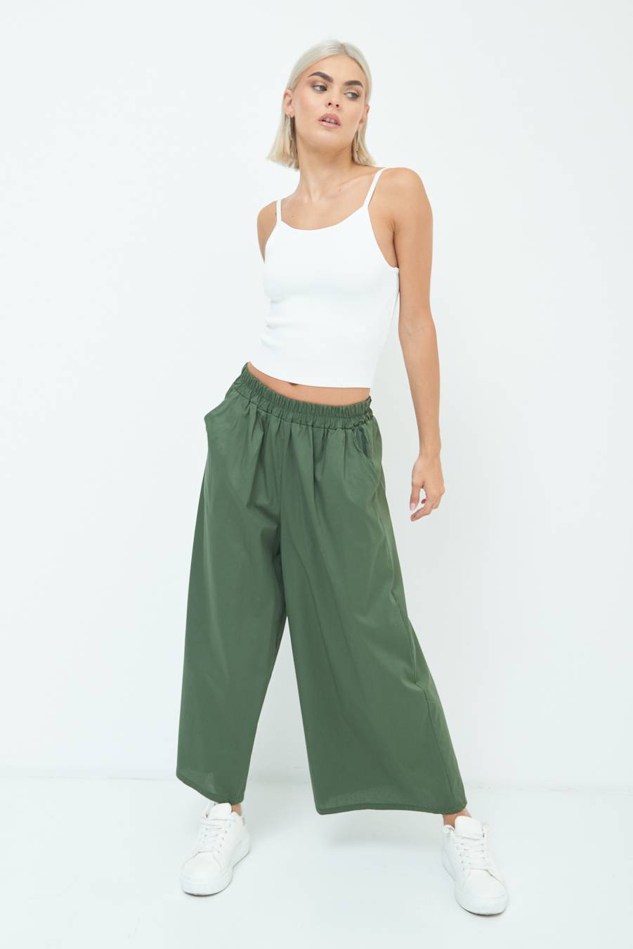Kikisix PANTALONE CROP ELASTICO UNITO VERDE MILITARE In Vendita