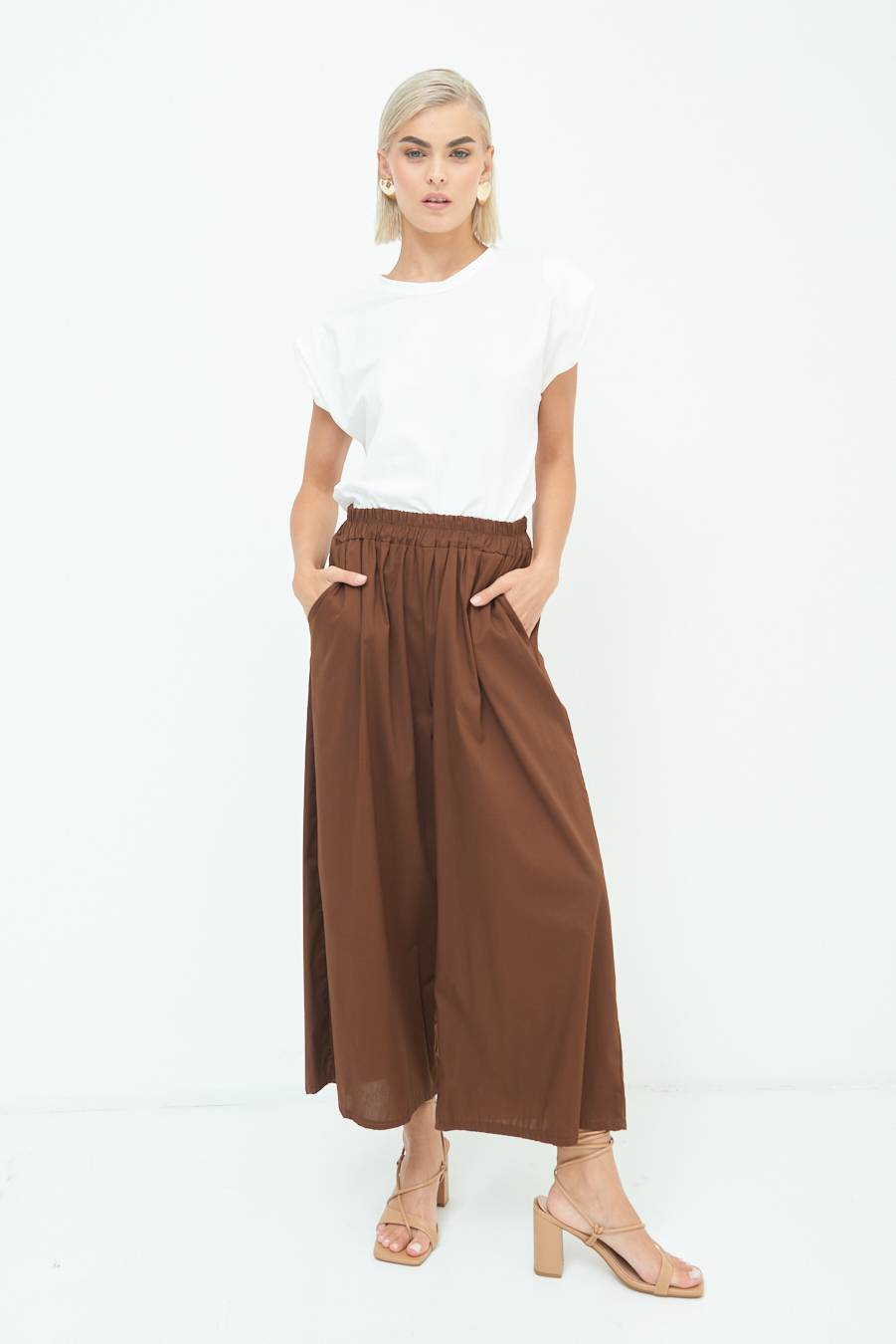 Kikisix PANTALONE CROP ELASTICO UNITO CIOCCOLATO Saldi