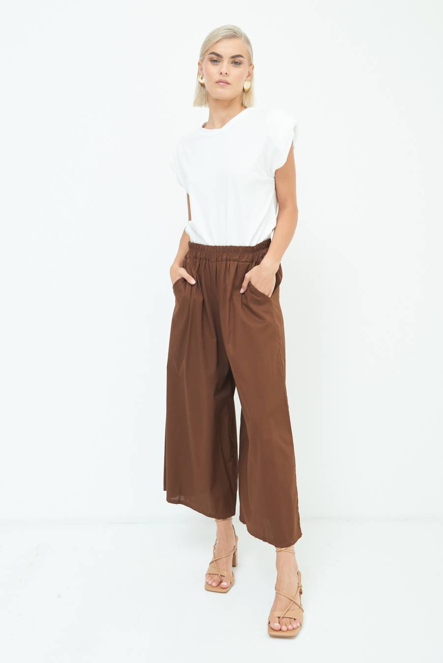Kikisix PANTALONE CROP ELASTICO UNITO CIOCCOLATO Saldi