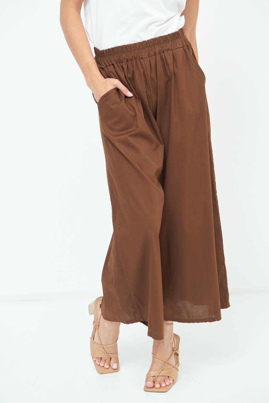 Kikisix PANTALONE CROP ELASTICO UNITO CIOCCOLATO Saldi