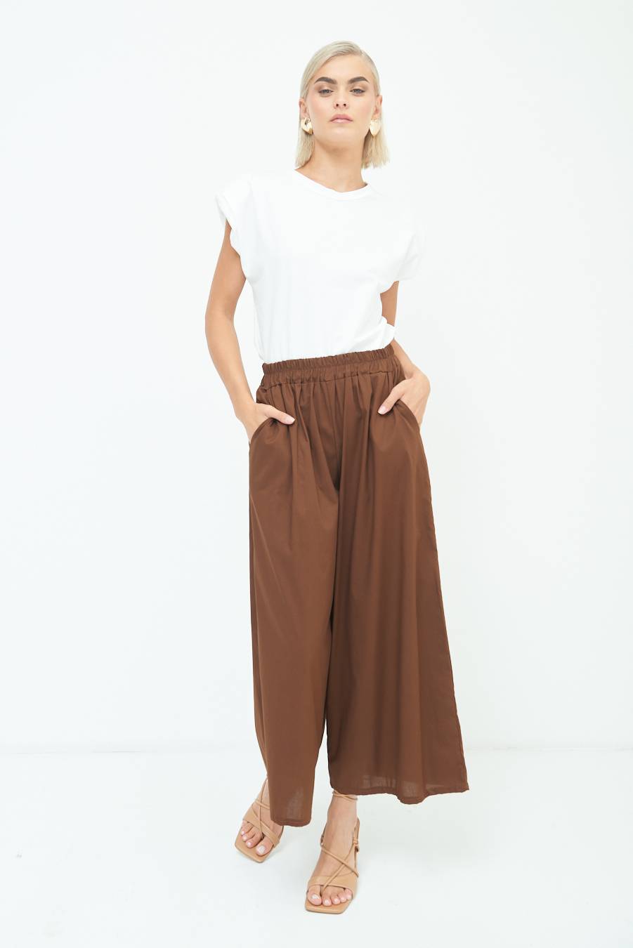 Kikisix PANTALONE CROP ELASTICO UNITO CIOCCOLATO Saldi