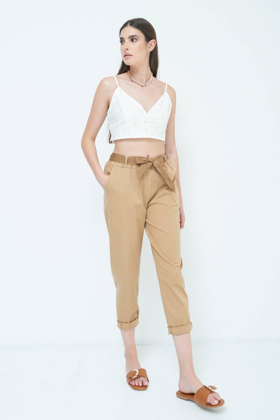 Kikisix PANTALONE DRITTO CON RISVOLTO CAMMELLO Vendite Flash