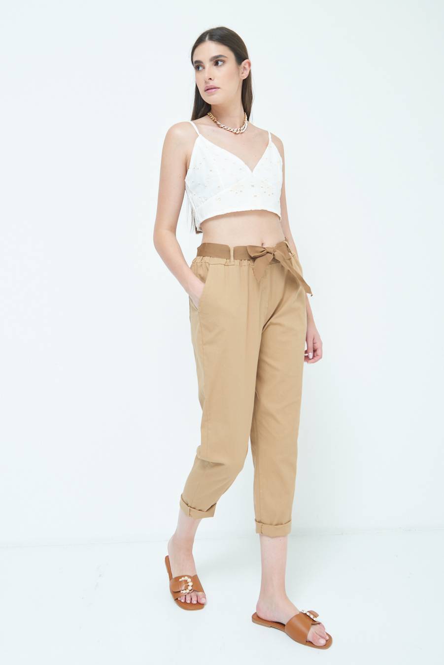 Kikisix PANTALONE DRITTO CON RISVOLTO CAMMELLO Vendite Flash