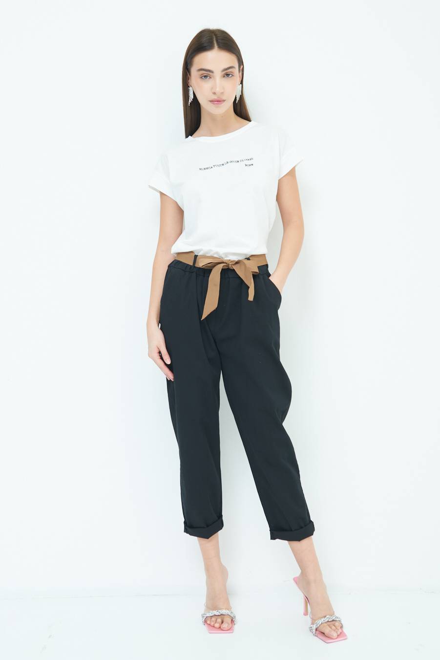 Kikisix PANTALONE DRITTO CON RISVOLTO NERO In Saldo
