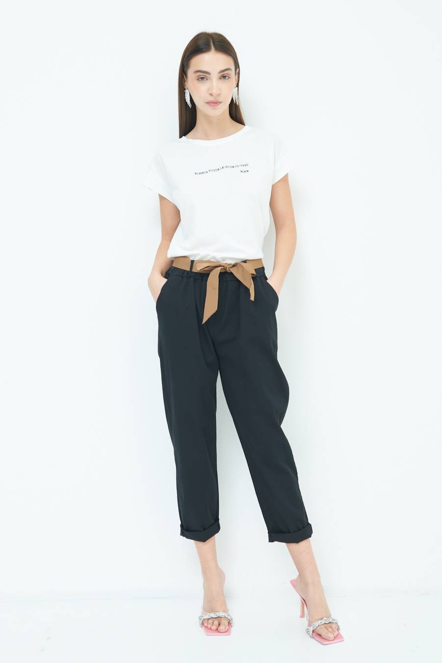 Kikisix PANTALONE DRITTO CON RISVOLTO NERO In Saldo