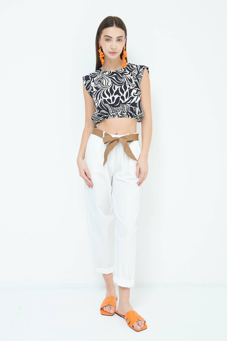 Kikisix PANTALONE DRITTO CON RISVOLTO BIANCO Nuova
