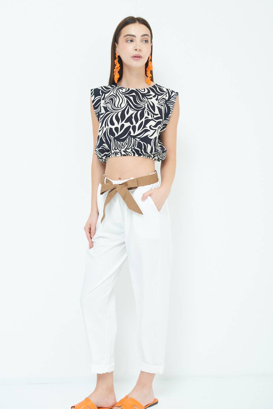 Kikisix PANTALONE DRITTO CON RISVOLTO BIANCO Nuova