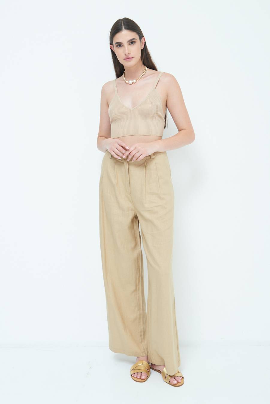 Kikisix PANTA PALAZZO CON PINCE NATURALE Moda