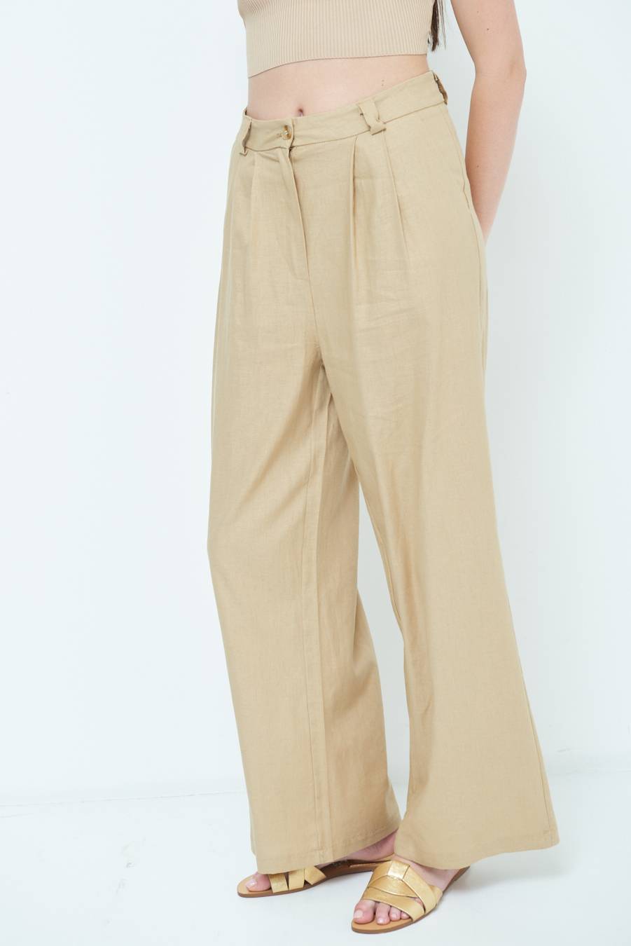 Kikisix PANTA PALAZZO CON PINCE NATURALE Moda