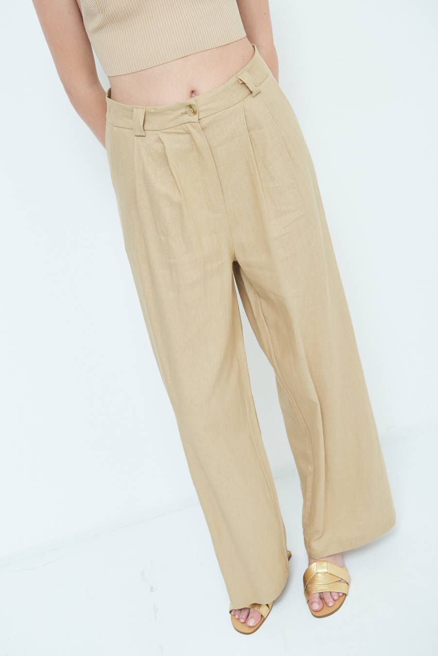 Kikisix PANTA PALAZZO CON PINCE NATURALE Moda