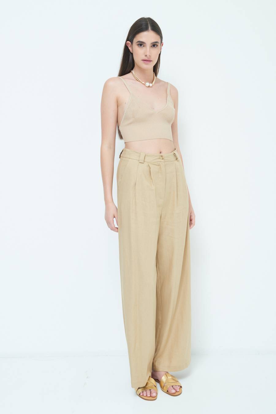 Kikisix PANTA PALAZZO CON PINCE NATURALE Moda