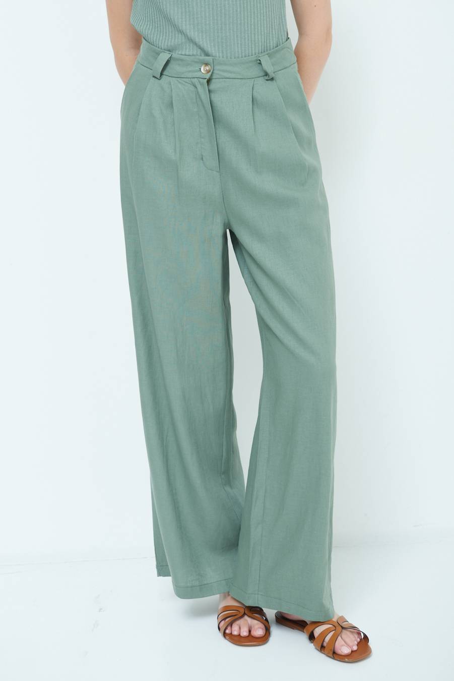 Kikisix PANTA PALAZZO CON PINCE VERDE MILITARE 2025
