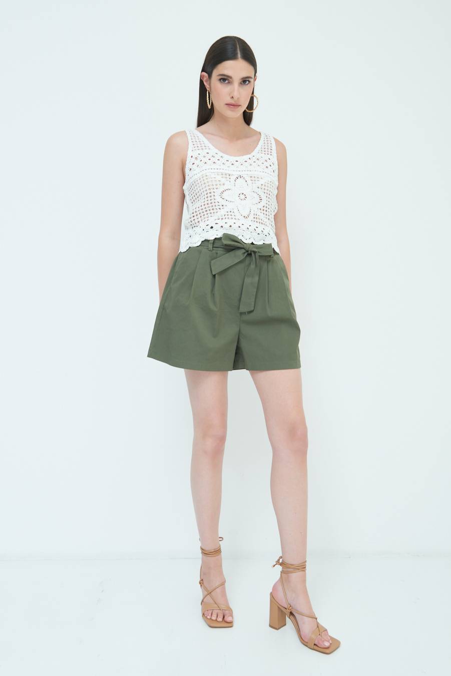 Kikisix SHORT CON CINTURA FASCIA VERDE MILITARE Affare Del Giorno