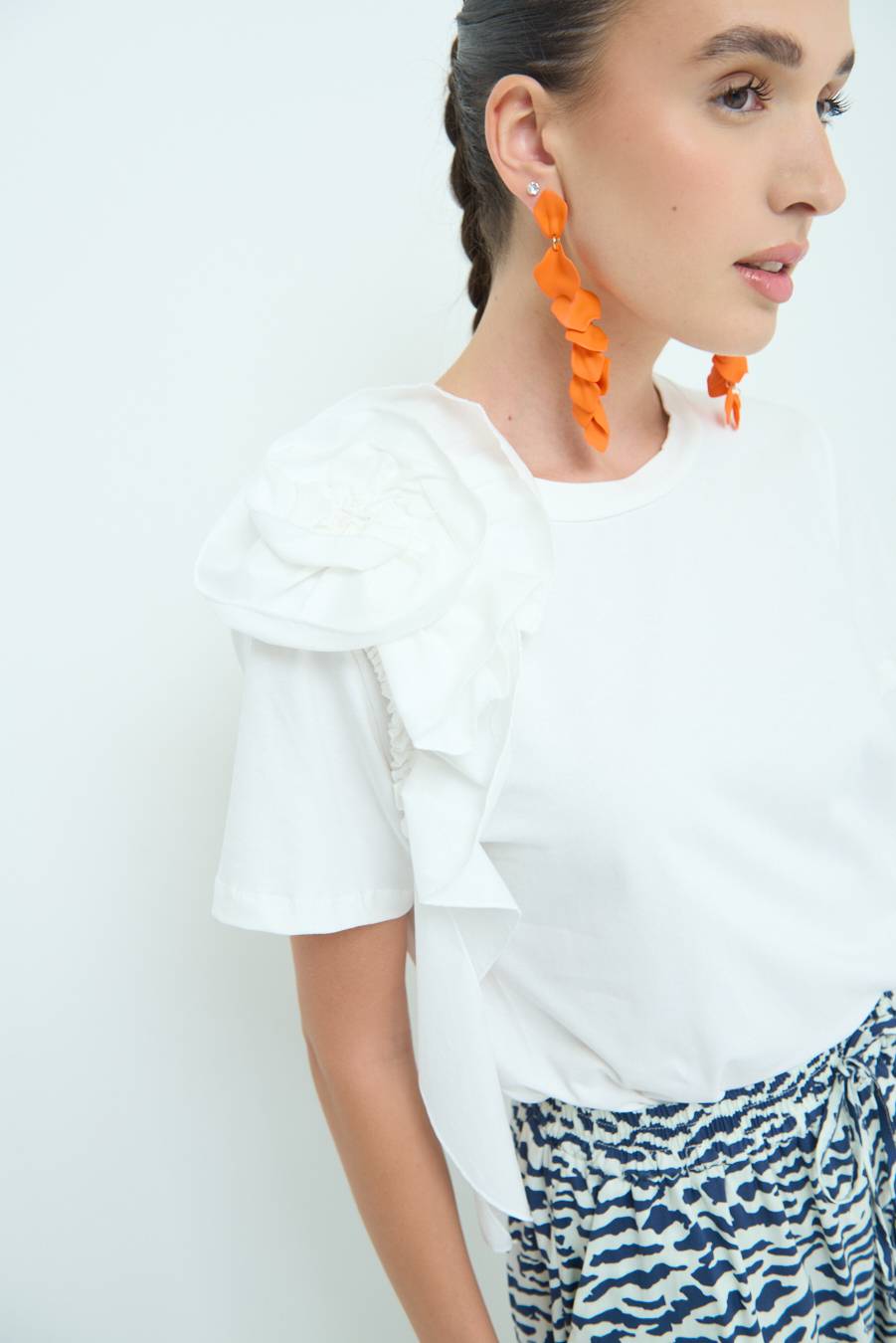 Kikisix T-SHIRT FIORE POPELINE BIANCO Promozione temporanea