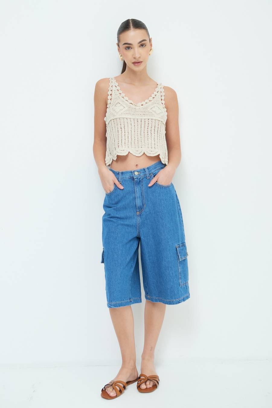 Kikisix CROP TOP MACRAME BEIGE Sostegno trimestrale