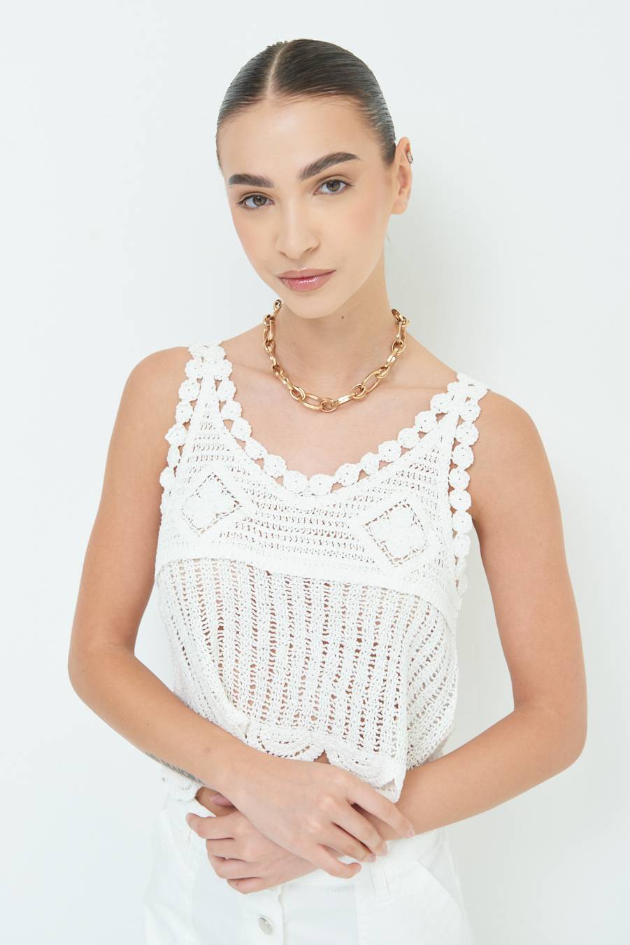 Kikisix CROP TOP MACRAME BIANCO Fino al 55% di sconto