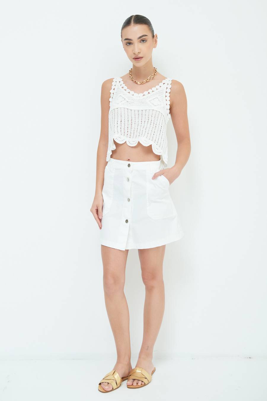 Kikisix CROP TOP MACRAME BIANCO Fino al 55% di sconto