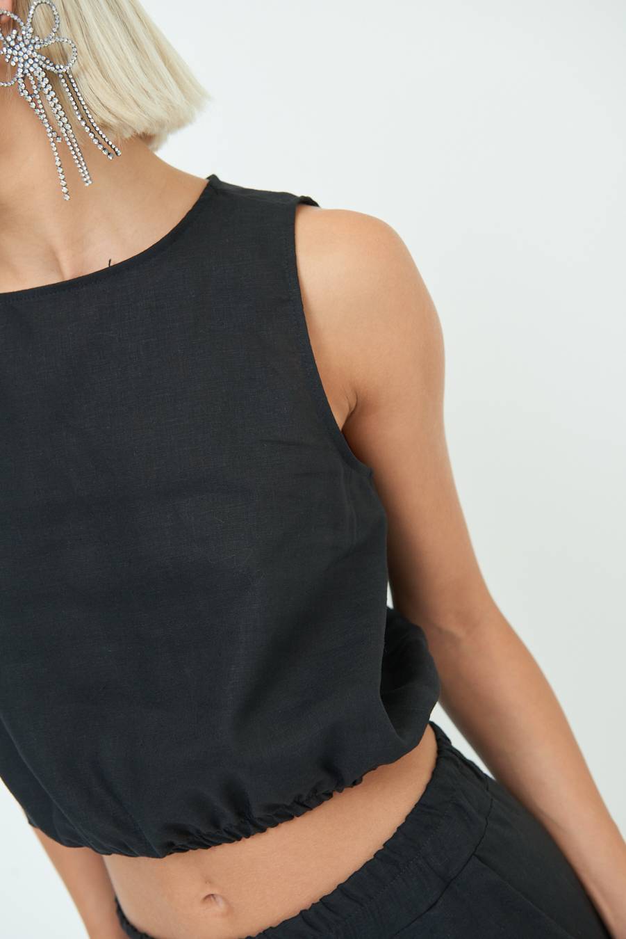Kikisix TOP CORTO CON ELASTICO NERO Trasporto libero internazionale
