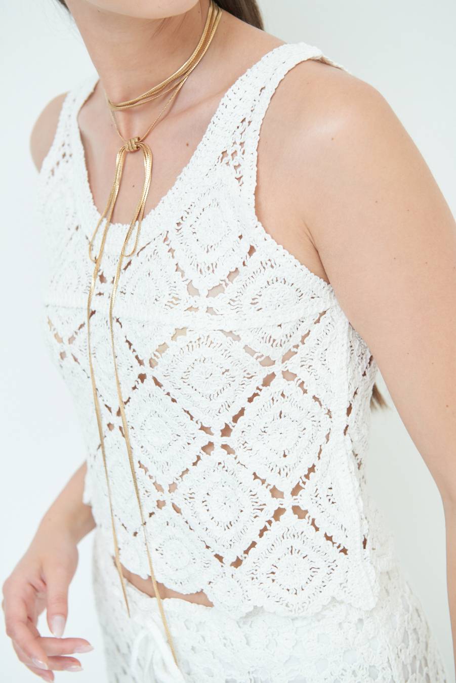 Kikisix TOP CROP MACRAME ROMBI BIANCO 50% di sconto per tempo limitato