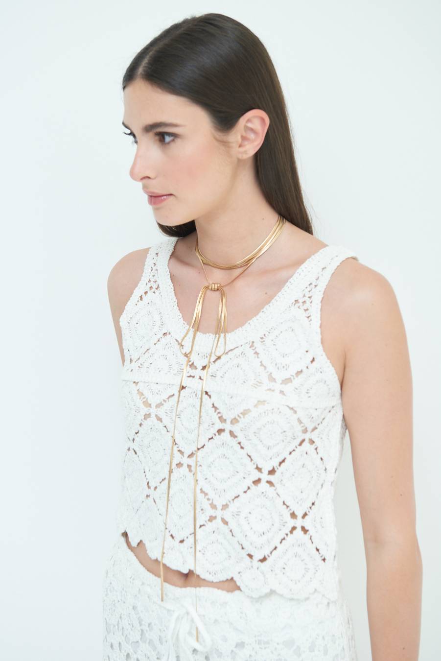 Kikisix TOP CROP MACRAME ROMBI BIANCO 50% di sconto per tempo limitato