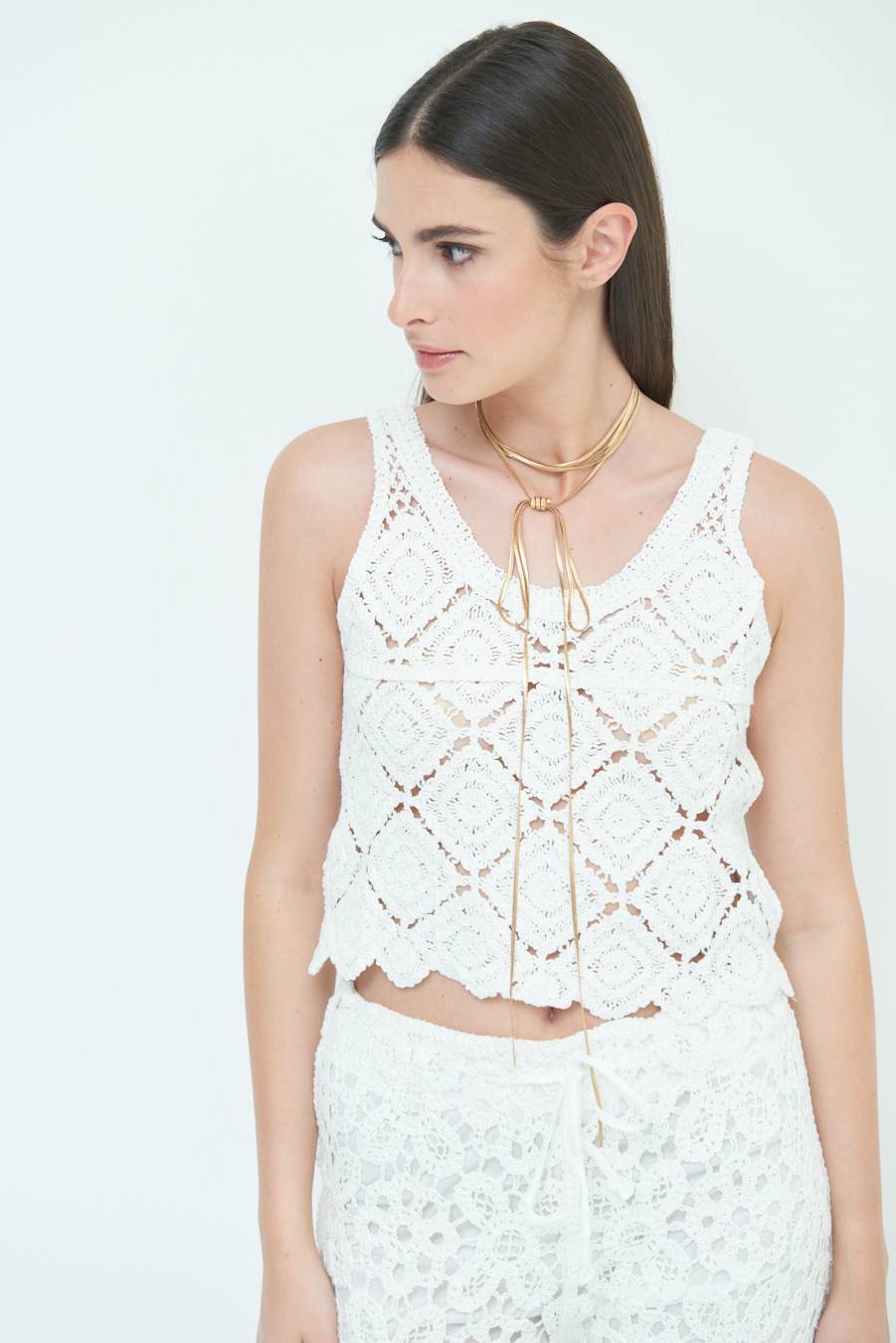 Kikisix TOP CROP MACRAME ROMBI BIANCO 50% di sconto per tempo limitato