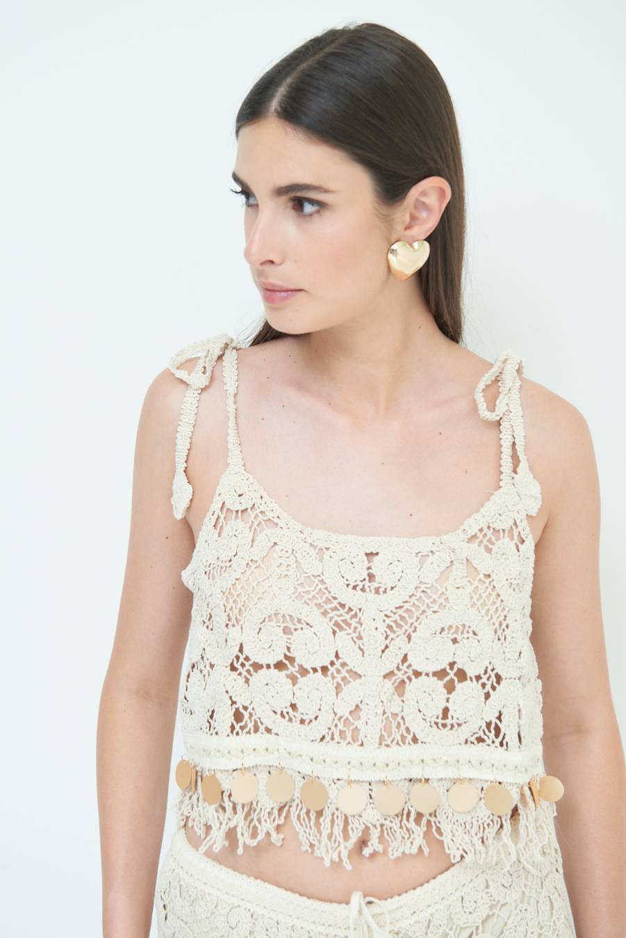 Kikisix TOP CROP CON MACRO PAILLETTES FONDO BEIGE Sconti questo mese