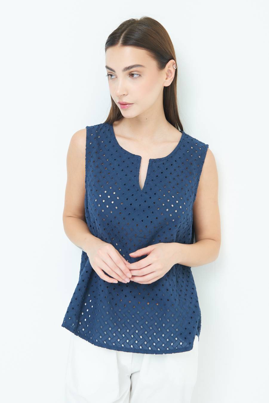 Kikisix TOP SMANICATO SANGALLO BLU Qualità