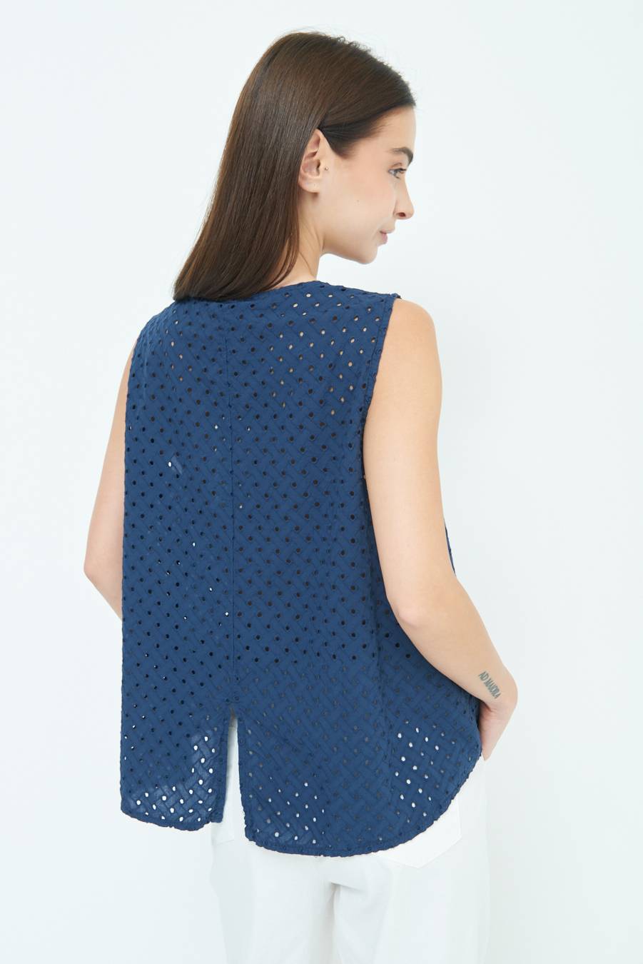 Kikisix TOP SMANICATO SANGALLO BLU Qualità