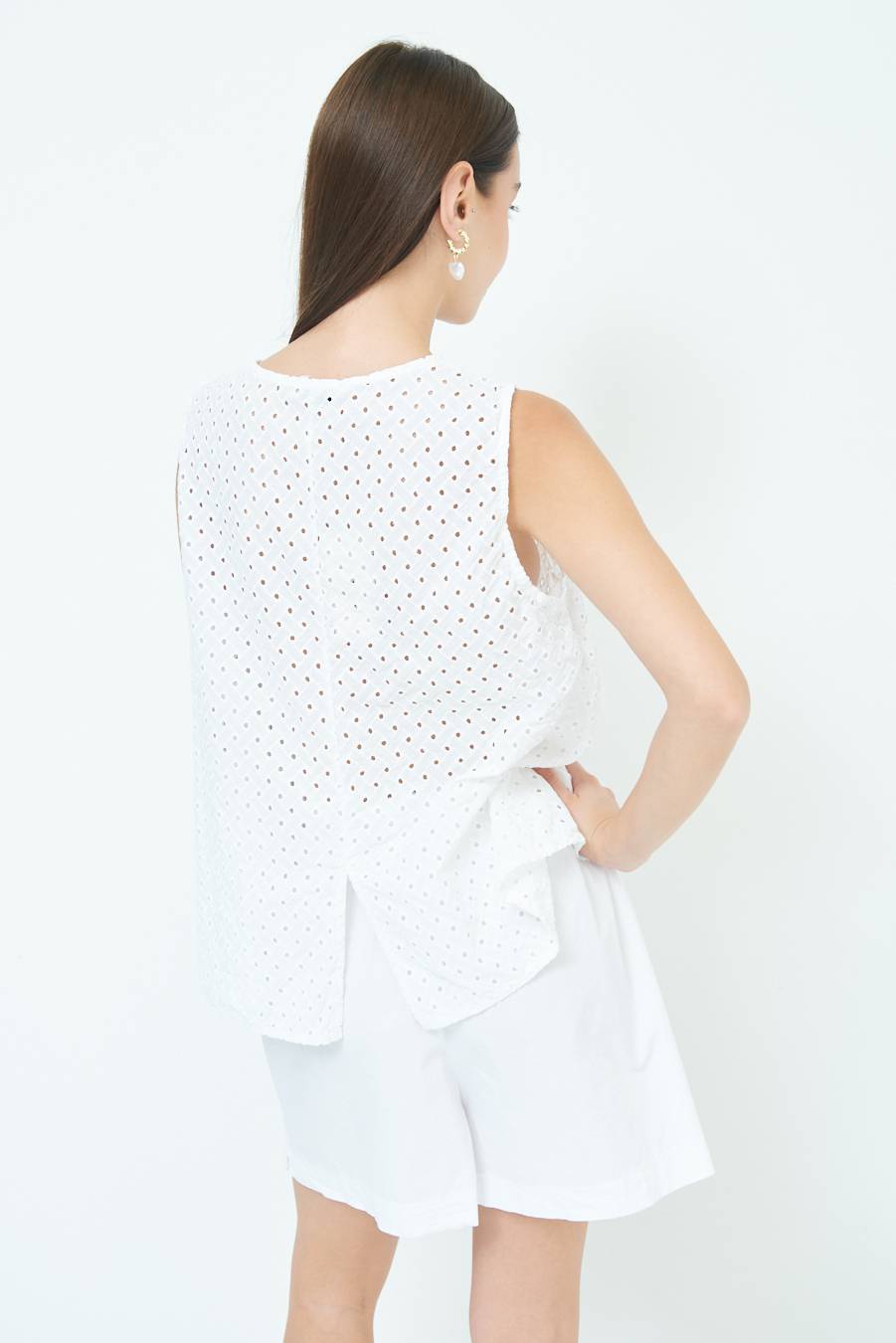Kikisix TOP SMANICATO SANGALLO BIANCO Vendita