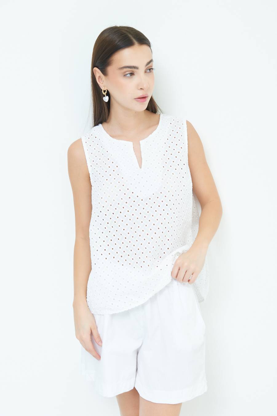 Kikisix TOP SMANICATO SANGALLO BIANCO Vendita