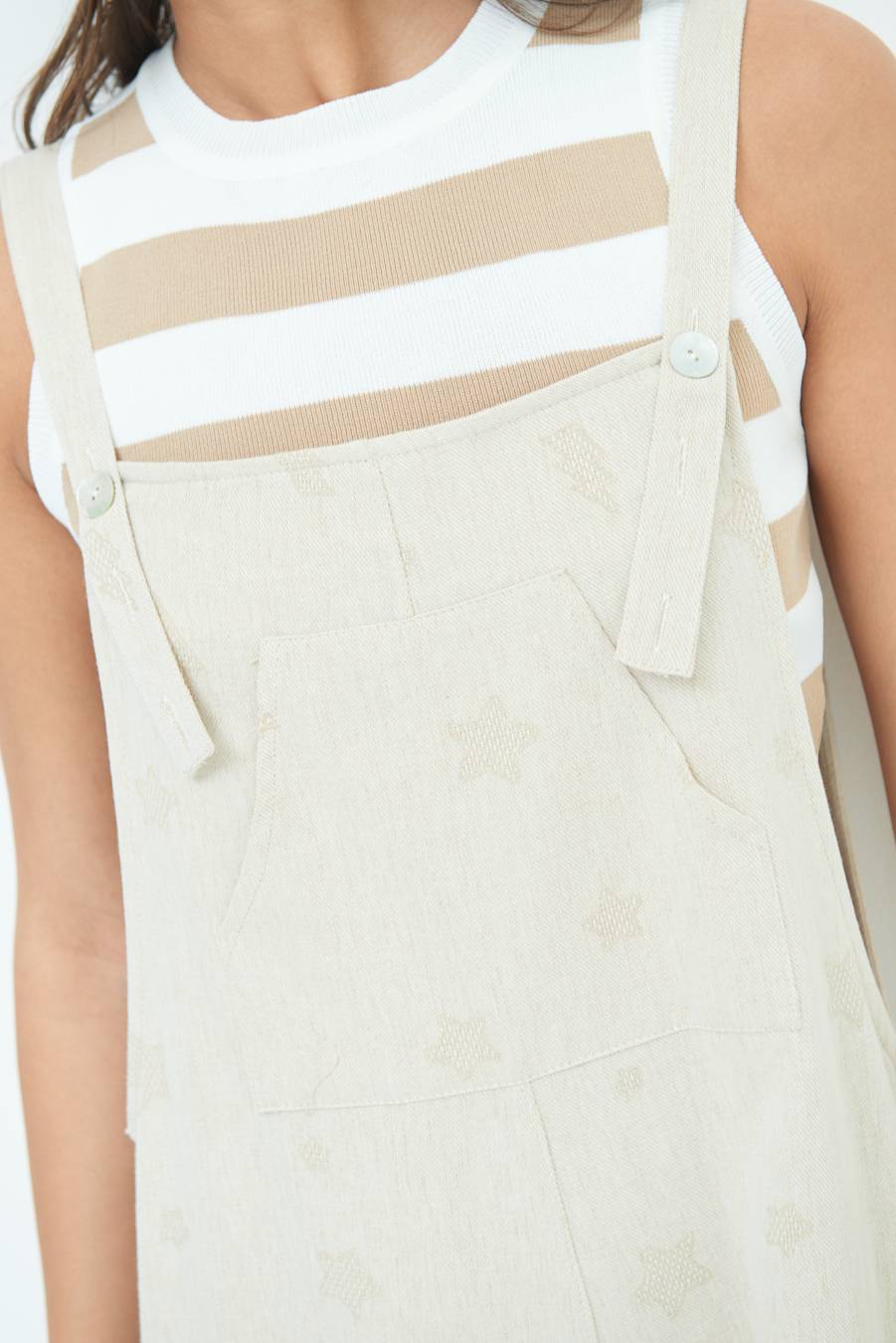 Kikisix SALOPETTE BERMUDA CON STELLE E FULMINI BEIGE Prezzo Ridotto