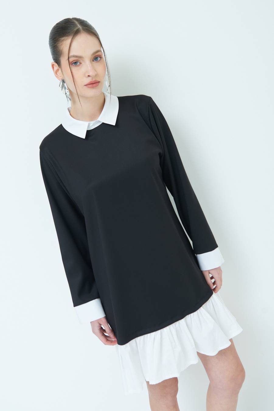 Kikisix ABITO FINTA CAMICIA BIANCO/NERO Offerte speciali